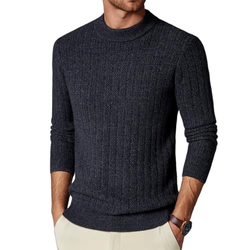 Men's Crew Neck Knit Sweater 100% Wool Autumn and Winter Warm Pullover Sweater