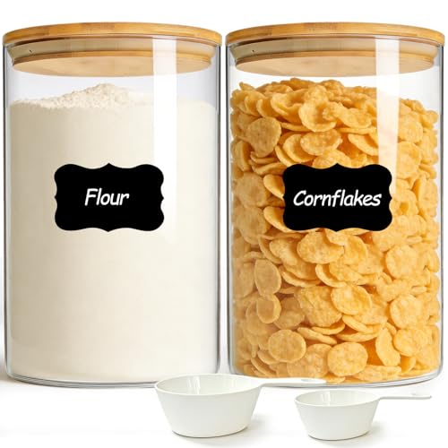 ComSaf 2Pcs Large Glass Storage Containers with Lids 4Qt, 1 Gallon Wide Mouth Flour Sugar Storage...