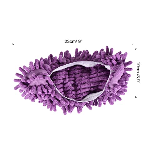 Image of MECCANIXITY Washable Cleaning Shoes Cover Multifunction Chenille Duster Mop Slippers Foot Socks for House Floor, Pack of 4 Purple