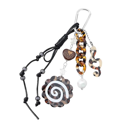 Porte-clés léopard acrylique marron fleurs pour femme et sac