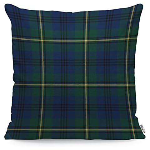 WONDERTIFY Tartan Cushion Cover Yellow Lockerby Johnston Clan Plaid Scottish Decorative Throw Pillow Covers For Couch, Bed Sofa Pillows Case Blue Green 45X45 Cm Cover