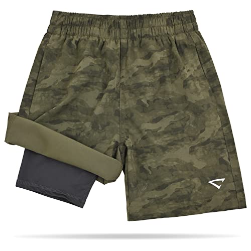 Cheetah Boys 2-In-1 Compression Shorts 2 Pack, Black/Olive Washed Camo, 18 #TOP4