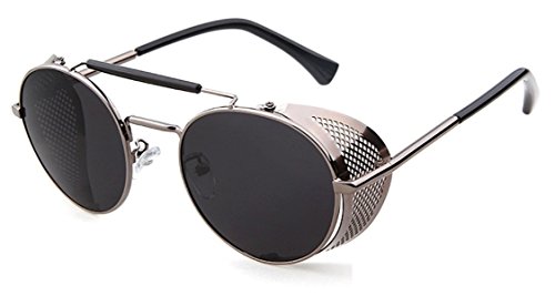 Chezi Metal Frame Fold-in Mesh Side Shield Oval Sunglasses