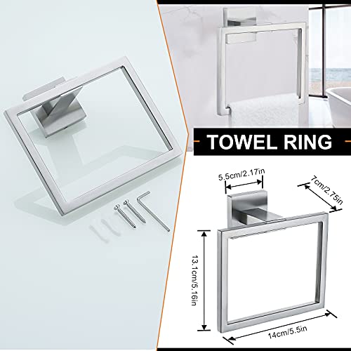 YACVCL 5-Piece Bathroom Hardware Accessories Set 23.6 inch Towel Bar Towel Rack Sets Modern Towel Ring Kit Stainless Steel Wall Mounted (Brushed Nickel)