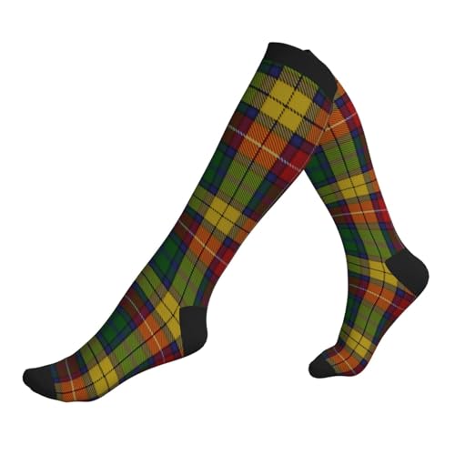Old Scotsman Clan Buchanan Tartan Plaid Compression Socks, Suitable For Both Men And Women - Perfect For Running, Grooming, Hiking, Flying, And Traveling