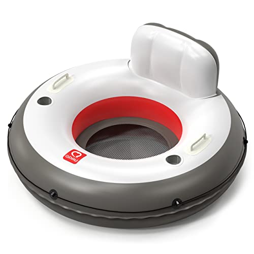 Image of QPAU Inflatable River Tube, 0.4 mm Thickened Puncture-Resistant Heavy Duty River Float, River Raft with Ergonomic Backrest, Mesh Bottom & 2 Cup Holders for Adults and Friends Lake Float