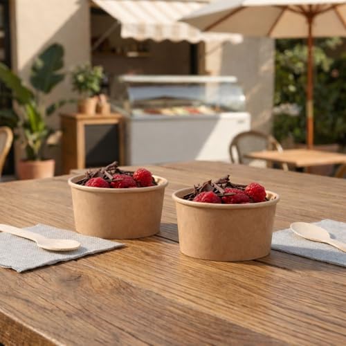 Image of Restaurantware Kraft 50 Count To Go Cup Disposable 3 x 3 x 1.8 Inches Paper Mini Cup Grease-Resistant Cup Recyclable Durable Design