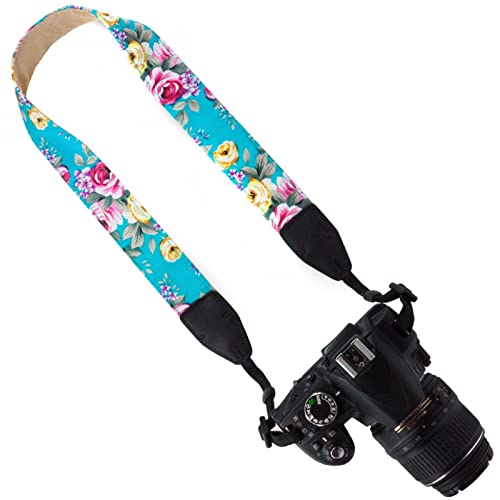 Wolven Pattern Cotton Camera Neck Shoulder Strap Belt Compatible With Dslr/Slr/Men/Women Etc, Green Flower #TOP1