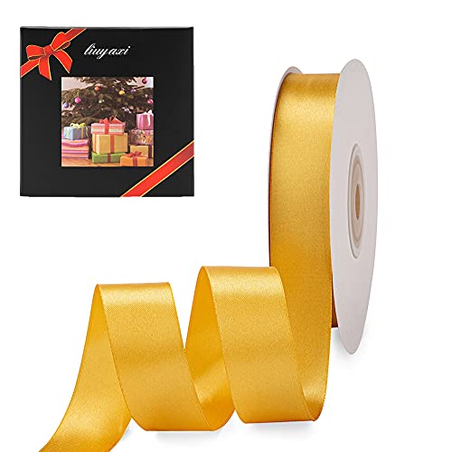 Image of Solid Color Double Faced Yellow Gold Satin Ribbon 7 /8 inch X 25 Yards, Ribbons Perfect for Crafts, Wedding Decor, Bow Making, Sewing, Gift Package Wrapping and More