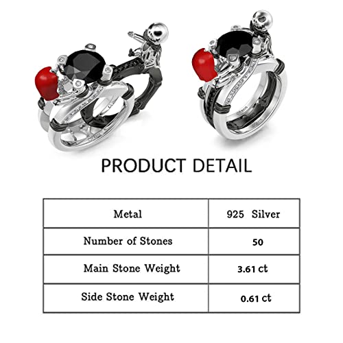 Image of Jeulia Hug Me Magic of Love Skull Couple Round Cut Sterling Silver Ring for Women Wife Girlfriend Engagement Wedding Anniversary Christmas Birthday With Jewelry Box