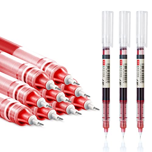 EZWORK 12 Pieces Rolling Ball Pens, Quick Dry Ink 0.5 mm Extra Fine Point Pens Liquid Ink Pen Rollerball Pens Red