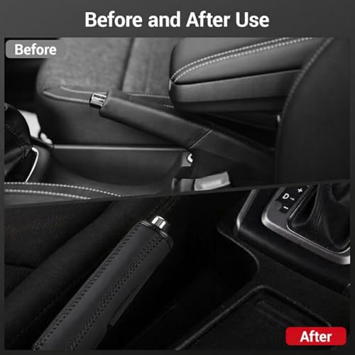 Image of STHIRA Leather Sleeve for Car Handle Brake Anti-slip Parking Brake Wrap Cover Anti-scratch Lever Grip Black Finish Universal Fit 14.5x3.5cm Handbrake Cover