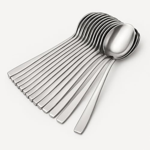 Image of Stainless Steel Spoons Set, Premium Dinner Spoons for Home & Kitchen, Luxury Dining Tableware Cutlery Set Gift for House Warming, Silver Imperial Design (12-imps-Baby Spoon)