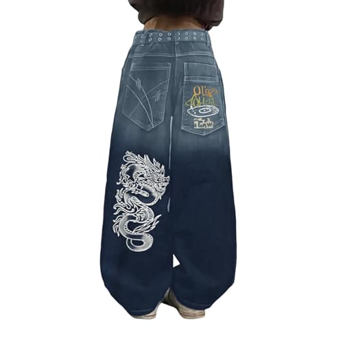 Pantalones vaqueros góticos Y2K holgados de pierna ancha con bolsillos casuales para mujer