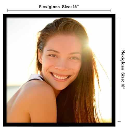 Image of Americanflat 16x16 Picture Frame with Polished Plexiglass - Streamline Collection - Thin Border Square Frame for Wall Display - Hanging Hardware Included - Black