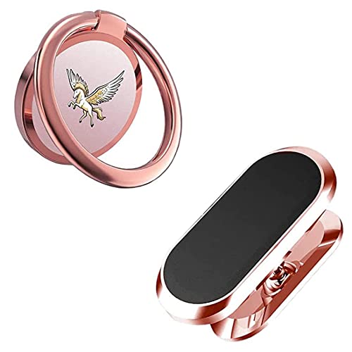 [ 2 in 1 Set ] Phone Ring Holder for Hand Finger Kickstand 360Â° Rotation Metal Ring Grip with 8 pcs Magnets Magnetic Phone Car Mount Holder for All Smartphones and Tablets (Rose Gold Set)