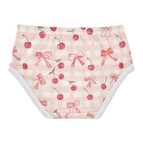 Wusikd Cherry Bow Girls' Underwear Cotton Check Pink Girls Briefs Soft Toddler Underwear 2T2