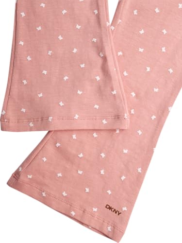 Image of DKNY Girls' Vest Set - 3 Piece Button Down Quilted Puffer Vest Long Sleeve Shirt and Flare Leggings Set (Sizes: 2T-6X)