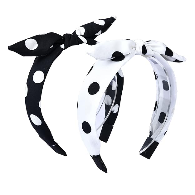 Polka Dot Knot Headbands for Women & Girls – Stylish Bow Hairbands with Cute Knot Design – Comfortable, Non-Slip Hair Accessories for Parties, Travel & Gifting – Pack of 2 (Black/White, Medium)-image-33