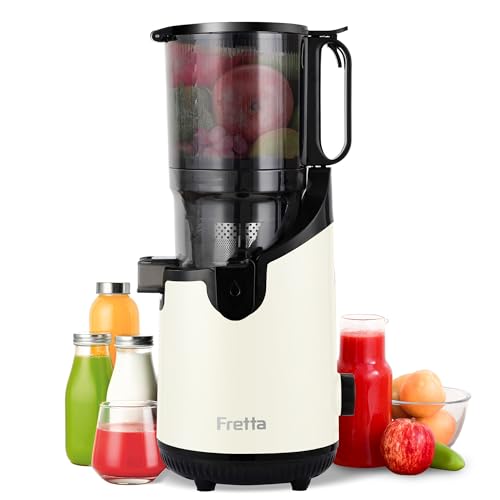 Fretta Cold Press Juicer Machines,Slow Masticating Juicer with 5.3" Extra Large Feed Chute Fit Whole Fruits & Vegetables,Self Feeding Effortless,Tritan PCTG BPA-Free 250W(White)