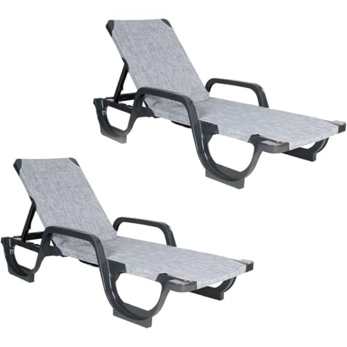 Lote 2 Tumbonas Lena Reciclable. para jardín, Patio, Piscina, Playa, terraza, áticos... Mobiliario para Interior y Exterior (Cinza-Antracita)