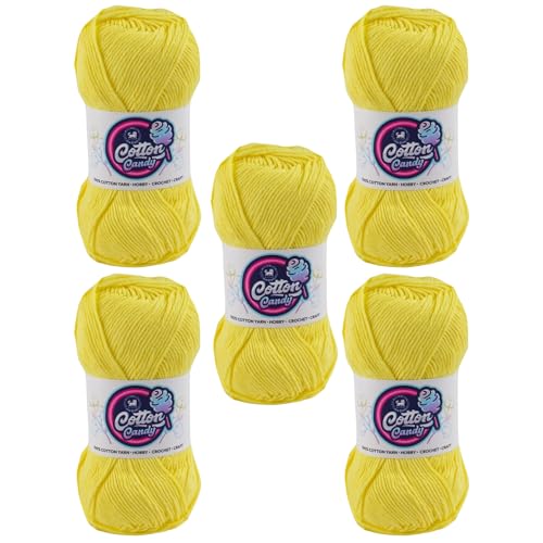 Image of NESTNHAVEN Cotton Candy 100% Cotton Yarn - (100g, 185 Meters) - Luxury Yarn for Crochet, Amigurumi, Embroidery, Toys, Garments, Flowers and Hobby, Projects. (Light Yellow) | (500 Gm)