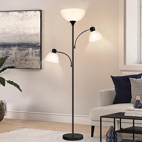 Luvkczc Floor Lamps for Living Room, 72" Tall Torchiere Floor Lamp with 8W Adjustable Reading Lights, Industrial Lamps for Living Room, Bedroom, Office, Black Tree Floor Lamp, 3 Bulbs Included Cover