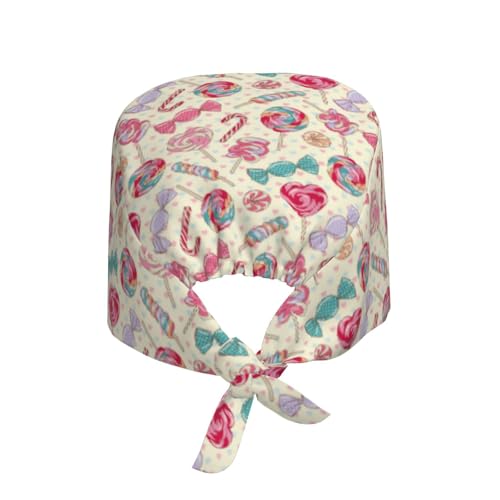 Image of Working Cap Scrub Cap with Sweatband Adjustable Unisex Women Tie Back Hat Nurse Surgical Caps