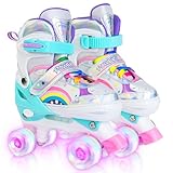 Flintronic Patines 4 Ruedas Niña Niño Patines, Patines 4 Ruedas para Niñas Niños, Silent PU Wheelss, Ajustables Patines en Paralelo con Ruedas Luminosas para Niñas y Niños Principiantes, Rainbow, M