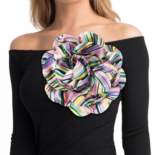 Image of M METERXITY Extra Large Rose Flower Brooches, Lapel Pins Dainty Satin Fabric Big Camellia Oversized Brooch Pin