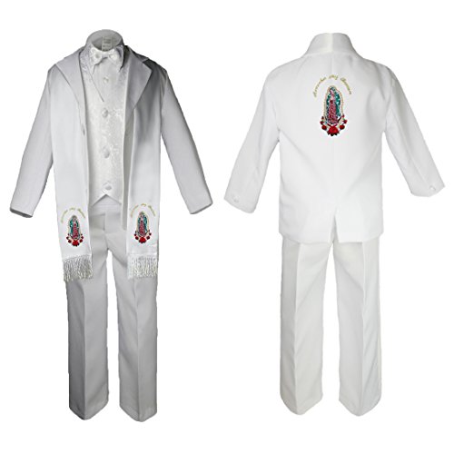 Image of Baby Boy Baptism Formal Paisley Suit Gold Guadalupe Maria on Stole & Back SM-20