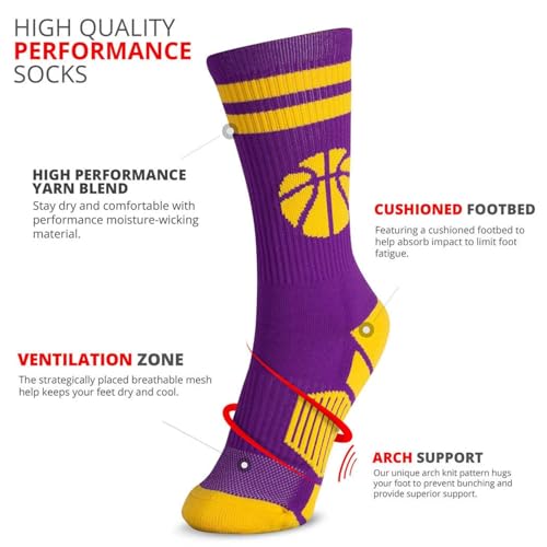 Image of ChalkTalkSPORTS Basketball Socks - Cushioned Mid-Calf Crew - Youth & Adult | Moisture-Wicking Performance Blend, Athletic Basketball Gear, Stay-Up Technology, Arch Support, Breathable, Boys and Men