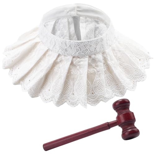 craspire Ensemble D'Accessoires de Costume de Juge d'halloween avec Faux Col en Dentelle Blanche Mini Marteau en Bois pour Fête RBG Jeu de Rôle Dramatique...