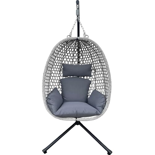EaseAir® Hängesessel mit Gestell für Outdoor & Indoor – Ganzjähriger Loungesessel mit Sommer-/Winter-Wendebezug, bis 150 kg belastbar, inklusive robuster Abdeckplane, faltbar, Grau