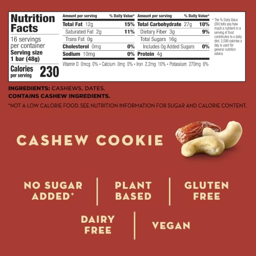 Image of Larabar Cashew Cookie, Fruit & Nut Bars, 16 ct, 27.2 oz