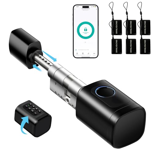 Türschloss Fingerabdruck, Fingerabdruck Schloss, Verstellbare Länge elektronisches türschloss, Smart Lock mit RFID-Karte, App, WLAN, Bluetooth-Entriegelung,Verlängerungszubehör,60–90 mm, schwarz