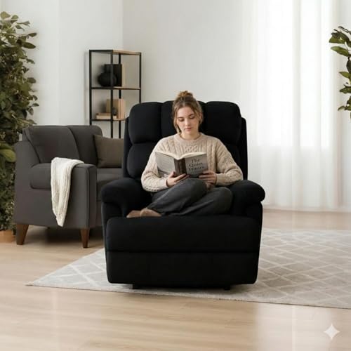 Image of Solis Royale 1 Seater Recliner Sofa Chair | Motorized Recliner Lounge Sofa Chairs for Relaxing | Comfortable Cushioned | Living Room, Bedroom, Office (Luxe-Nap - Black, Luxe-Nap - Fabric)