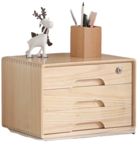 Cutdred 大容量 A4対応 卓上小物入れ デスク収納 引き出し付き 文房具デスクトップオーガナイザー リン和膳居です木製 ファイルキャビネット 鍵付き 組立不要 おしゃれ レターケース 収納ボックス (3段,ナチュラル)