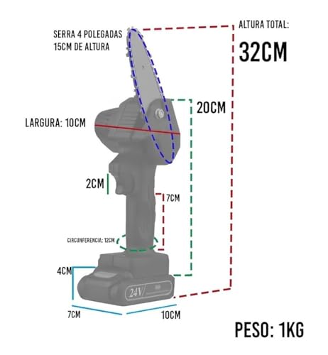 Mini Motoserra Eletrica De Mão Sem Fio Portatil Bateria 24v Bivolt Potente Longa Duração Recarregáve