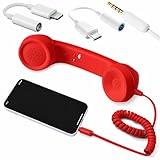 SnuggleTail Retro Phone Handset Wired Receiver with 3.5 mm Jack and Lightning Adapter, Vintage Telephone Style Handset with Microphone & Answer Button for Smartphones, Tablets & Computers