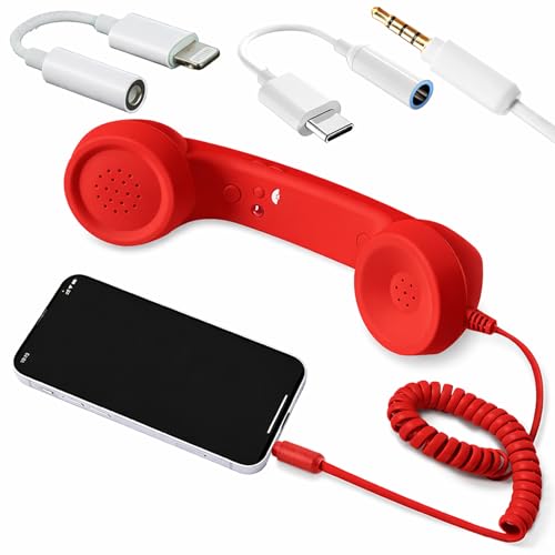 SnuggleTail Retro Phone Handset Wired Receiver with 3.5 mm Jack and Lightning Adapter, Vintage Telephone Style Handset with Microphone & Answer Button for Smartphones, Tablets & Computers