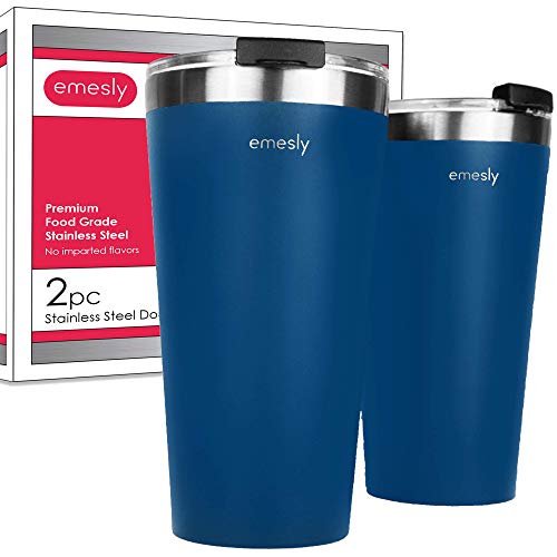 Emesly Stainless Steel Double Wall Vacuum Insulated Tumblers (Set of 2) Stackable Shatterproof