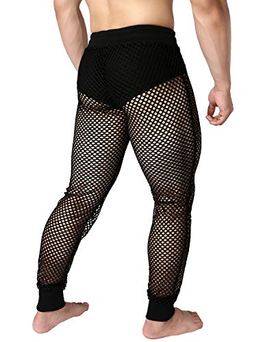 JOGAL Men's Mesh Fishnet See Through Pants Stretchy Muscle Leggings4