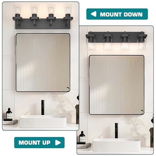 Image of Bathroom Vanity Light, Square Design 4 Lights Morden Bathroom Lighting Fixtures Over Mirror, Black Bathroom Light Vanity Fixtures for Bathroom /Living Room /Bedroom