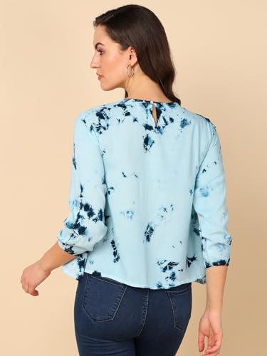 Image of Maaesa Pink Split Tie Dyed Rayon Staple Top