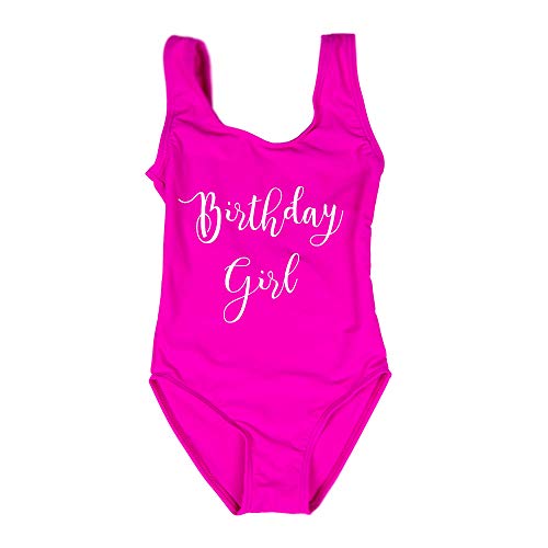 Image of A Dash of Chic Hot Pink Birthday Girl Swimsuit, Bday Pool Party Pink Girls One Piece Swimsuit, Gift for Little Girls Birthday