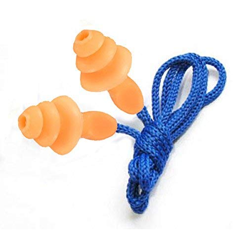 Image of Reusable Noise Reduction Earplug Silicone Corded Ear Plugs - Reusable Hearing Protection Earplugs (Blue Rope-Orange Plug)