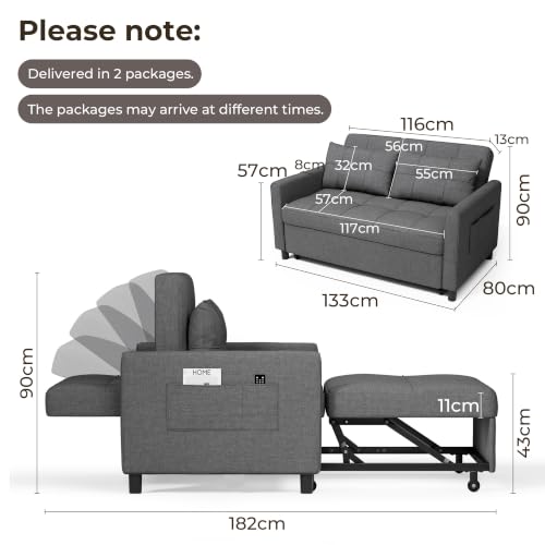 Sofá cama extraíble de dos plazas en madera maciza gris oscuro 133cm 4