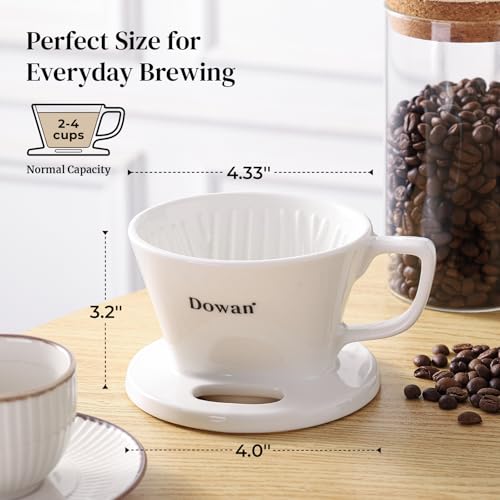 Image of DOWAN Pour Over Coffee Maker, Non-Electric Pour Over Coffee Dripper with Open Base Design, Manual Brew Maker, Single Cups Porcelain Slow Brewing Accessories for Gifts, White