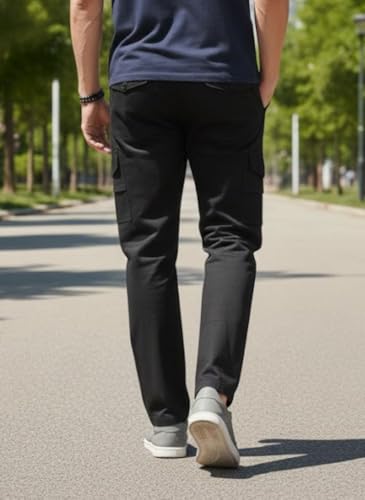 Image of Men's Cotton Cargo Pants | Stylish Casual Trousers for Men | Relaxed Fit Multi Pocket Cargo Trousers | Drawstring Waist Pant | Comfortable Lower for Men